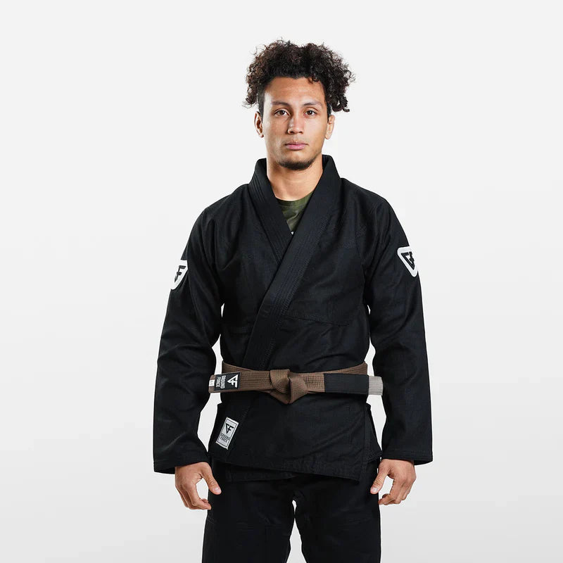 Kimono Brazilian Jiu Jitsu GROUND FORCE Basic Gi V3 - Negru (Centura Alba Inclusa)
