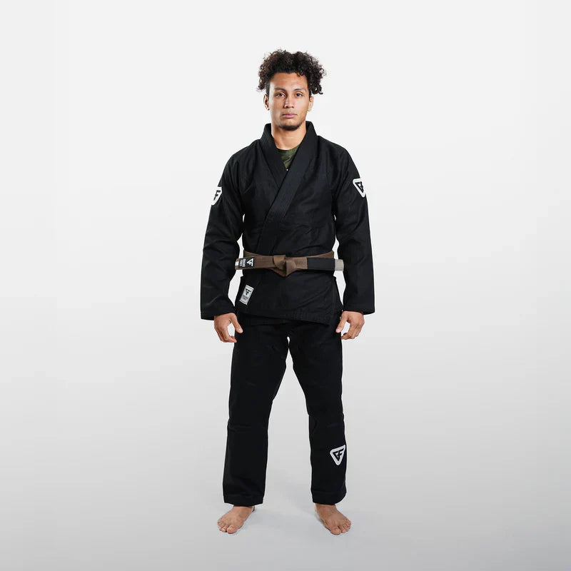 Kimono Brazilian Jiu Jitsu GROUND FORCE Basic Gi V3 - Negru (Centura Alba Inclusa)