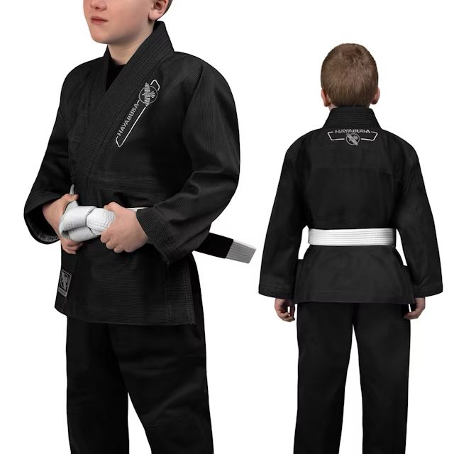 Kimono Copii Brazilian Jiu Jitsu HAYABUSA Essential - Negru ( Centura Alba Inclusa )