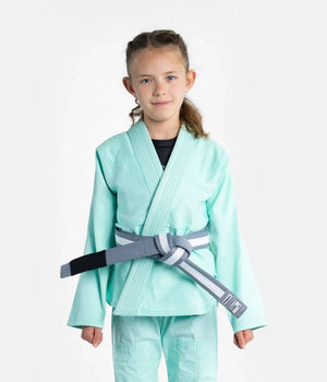 Kimono Copii Brazilian Jiu Jitsu PROGRESS The Academy - Turcoaz(Centura Alba Inclusa)