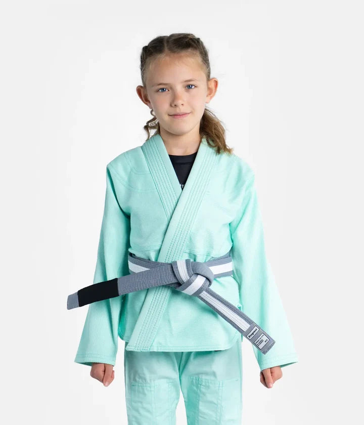 Kimono Copii Brazilian Jiu Jitsu PROGRESS The Academy - Turcoaz(Centura Alba Inclusa)