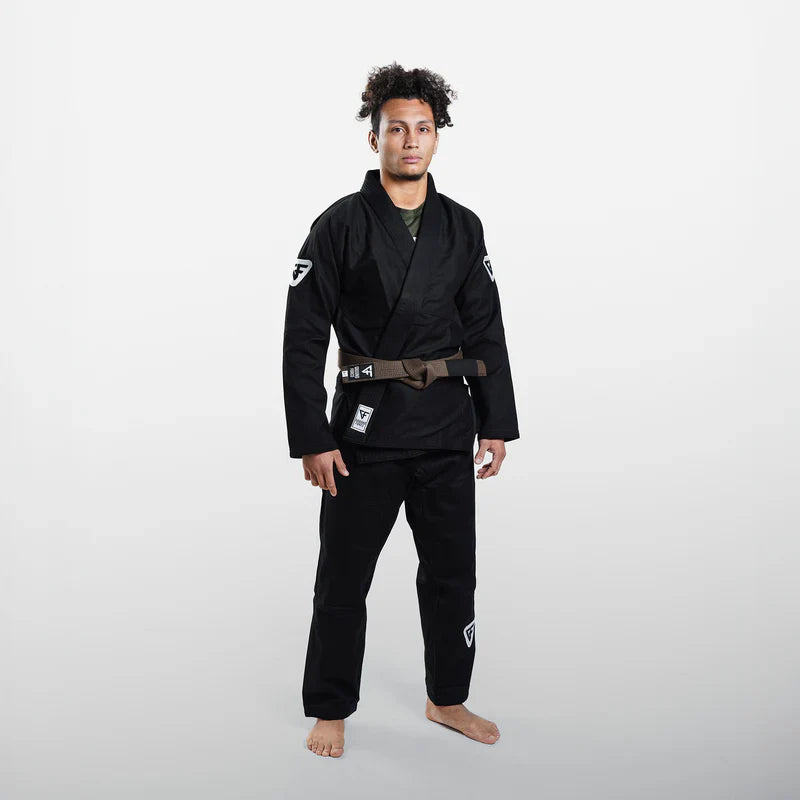 Kimono Brazilian Jiu Jitsu GROUND FORCE Basic Gi V3 - Negru (Centura Alba Inclusa)