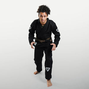 Kimono Brazilian Jiu Jitsu GROUND FORCE Basic Gi V3 - Negru (Centura Alba Inclusa)