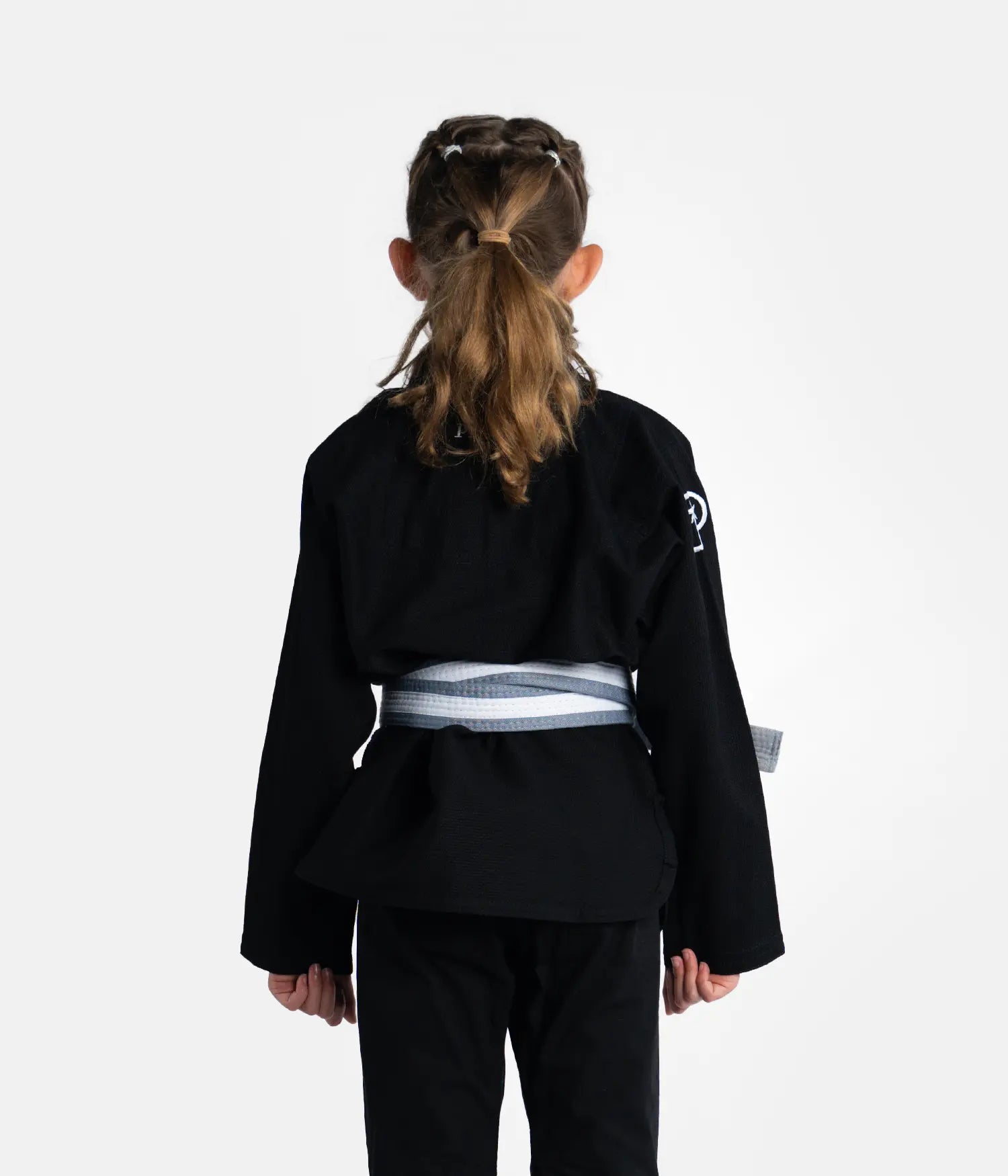 Kimono Brazilian Jiu Jitsu PROGRESS Copii Negru poza facuta din spatele modelului