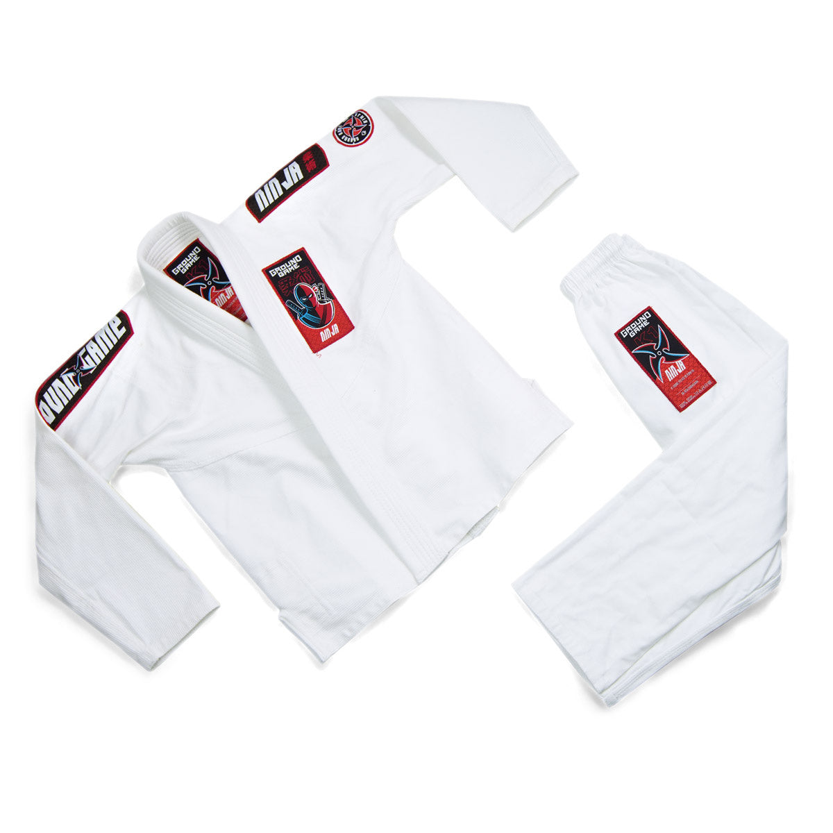 Kimono Copii Brazilian Jiu Jitsu GROUND GAME Ninja - Alb